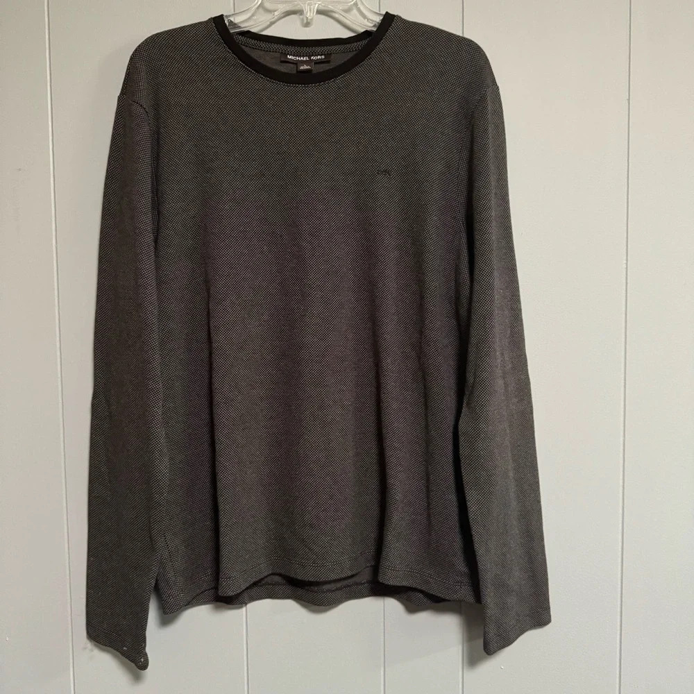 MICHAEL KORS Black and Gray Long Sleeve Textured Top Size Large